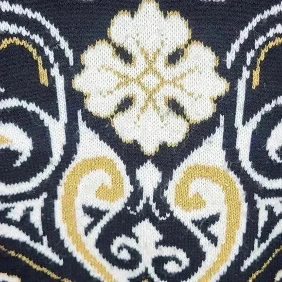 80s Vintage Paisley Sweater 90s Gold Black White Metallic Geometric Size M or L - Picture 3 of 8